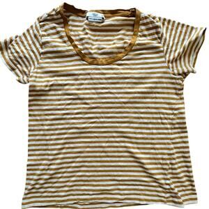 MNG MANGO x Women's Basic Striped Yellow‎ White T-Shirt l SIZE XS